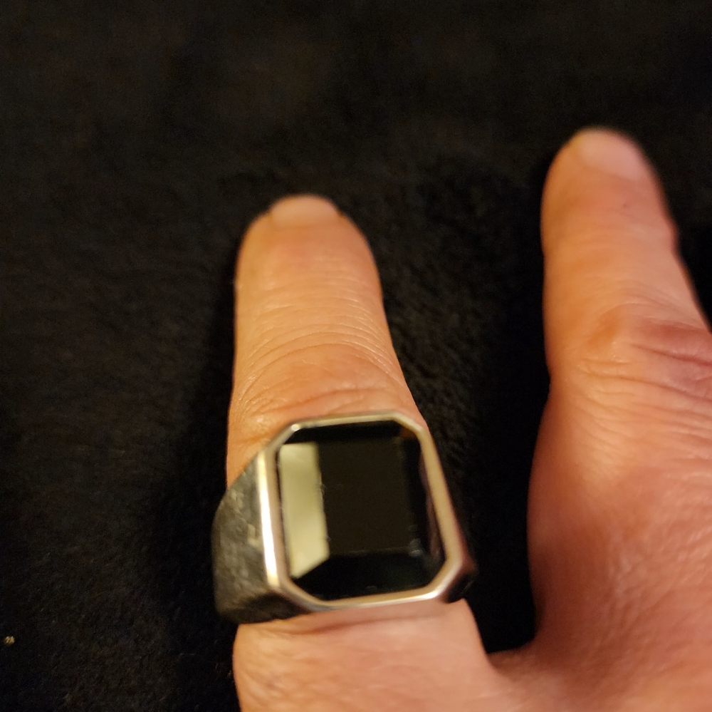 Mens square thick signet silver 925 black onyx size 9 ring